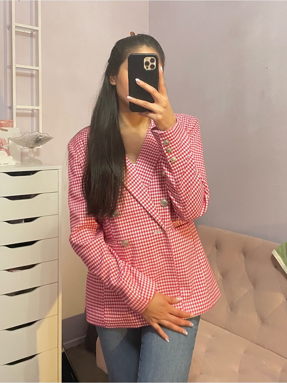 Pink and White Gingham Blazer